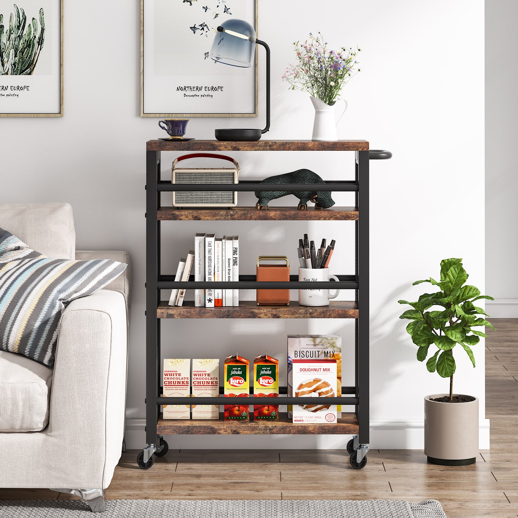 4-Tier Kitchen Storage Cart with Handle